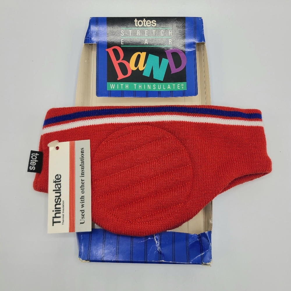Totes Stretch Ear Band Thinsulate Knit Headband Vintage Red White Blue Olympics